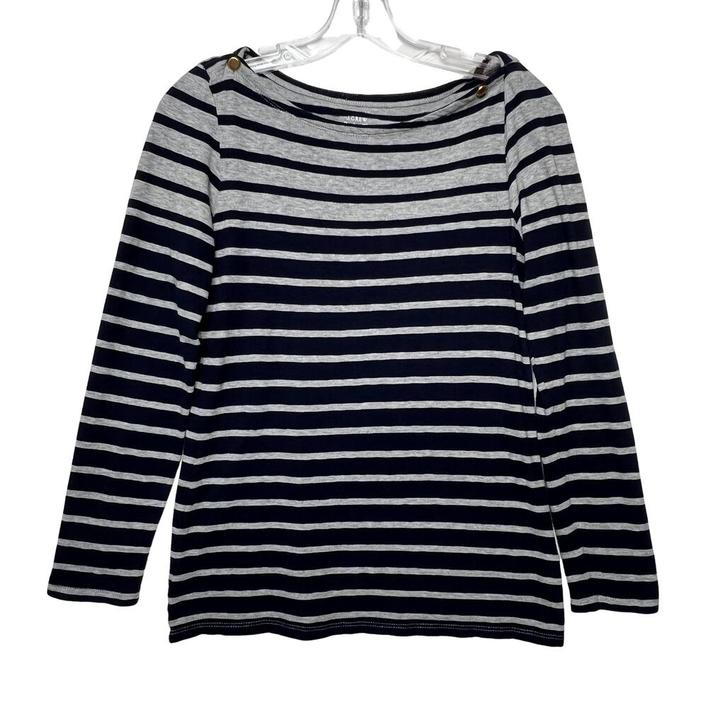 J. Crew Painter Boatneck Tee in Stripe Blue Gray Womens Small